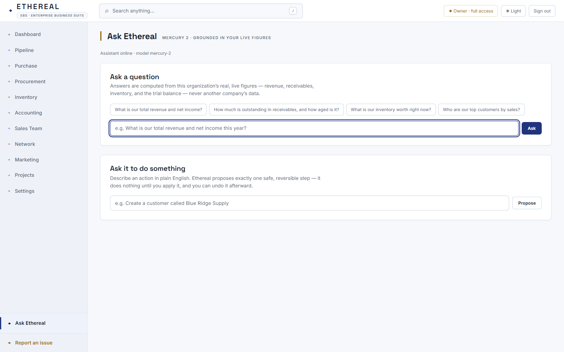 The Ask Ethereal AI assistant
