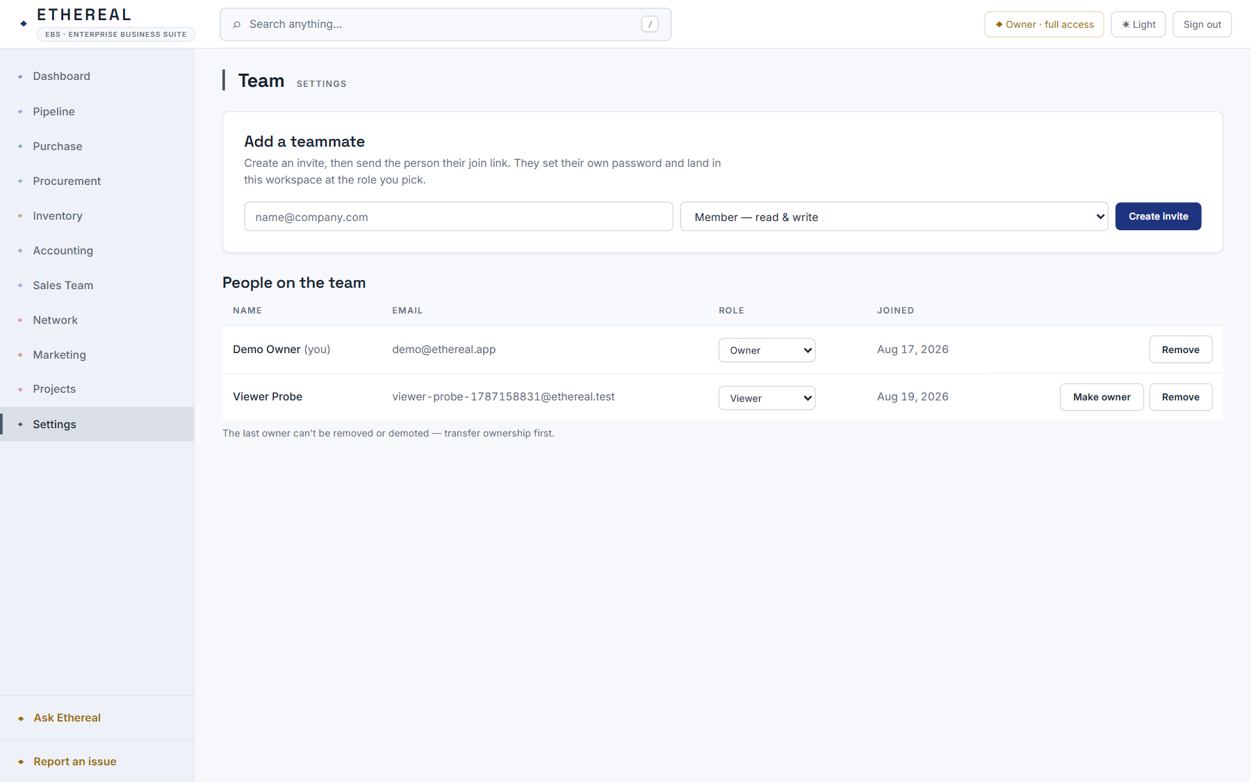 Team management with invites and roles